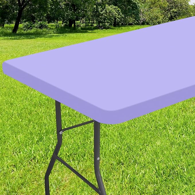 Smiry Rectangle Tablecloth, Elastic Fitted Flannel Backed Vinyl Tablecloths for 8ft Folding Tables, Waterproof Wipeable Table Covers for Indoor, Outdoor, Picnic and Camping (Lavender, 30"x96")