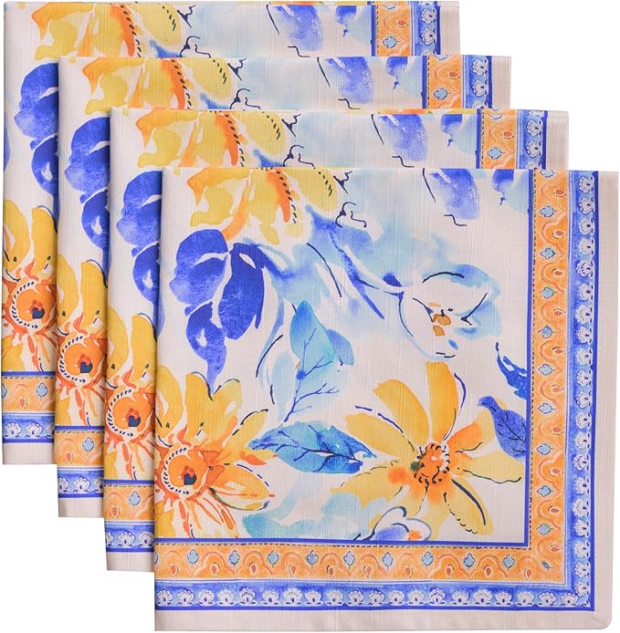Maison d' Hermine Cloth Napkins Set of 4 100% Cotton Everyday Reusable Square Napkins Cloth Washable Dinner Party Wedding Restaurant Valentines Day Decorations Spring/Summer (Girassol, 20" x 20")