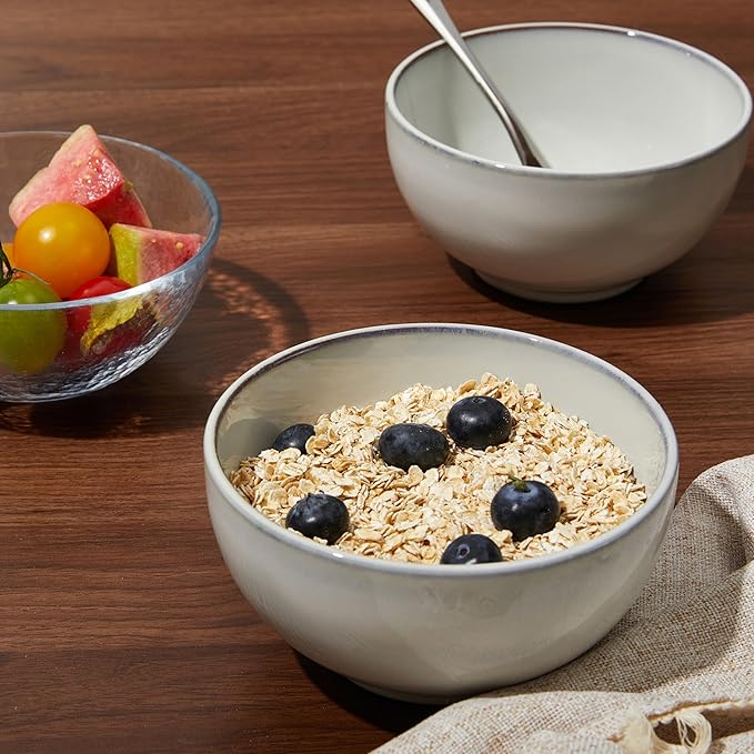 5.3" Cereal Bowls & Dessert Bowls Set of 6-20 Oz Small Bowls for Kitchen-Ceramic Bowl for Cereal, Soup, Oatmeal, Salad, Ramen, Noodle, Rice, Yogurt-Dishwasher & Microwave Safe, Moonstone White