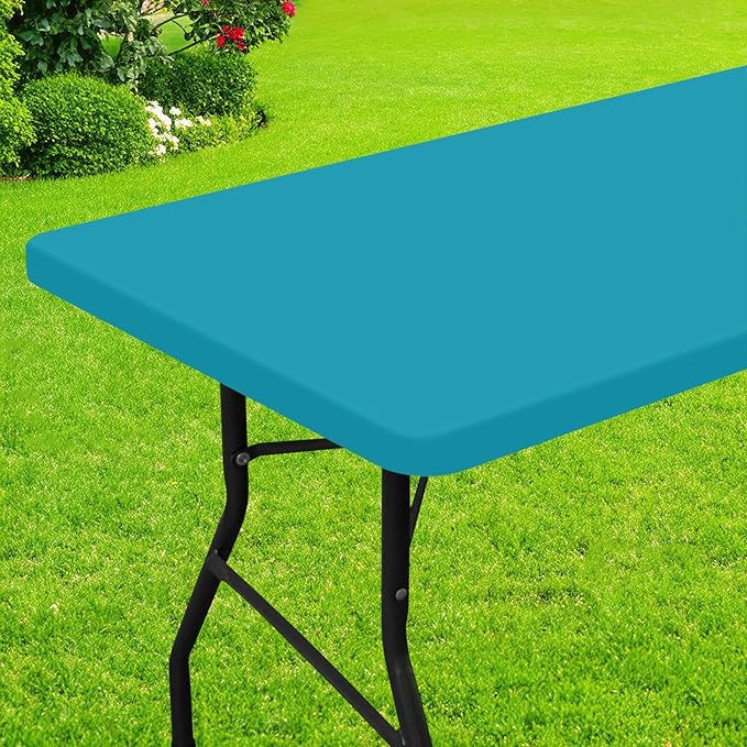 Smiry Rectangle Picnic Table Cloth, Waterproof Elastic Fitted Tablecloths for 4 Foot Tables, Washable Polyester Table Cover for Camping, Indoor and Outdoor (Teal, 24"x48")