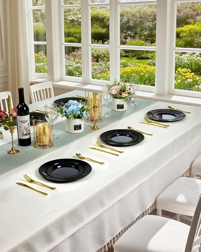 BESTVIP 200PCS Black Plastic Plates, Disposable Party Plates with 100 Dinner Plates and 100 Dessert Plates, Plastic Plates for Party, Wedding,Halloween and Birthday (Black, 200PCS)