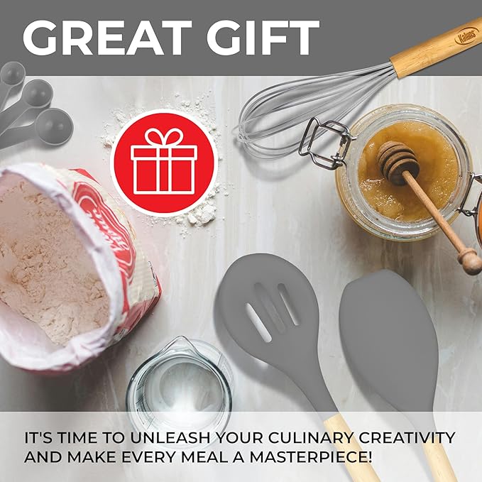 Kitchen Utensils Set, 21 Wood and Silicone Cooking Utensil Set, Non-Stick and Heat Resistant Kitchen Utensil Set, Kitchen Tools