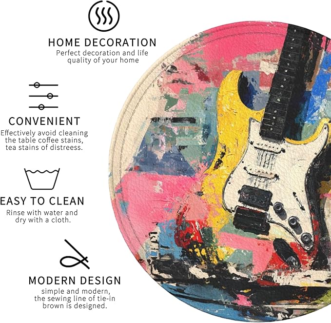Musical Coasters Leather Round Drink Coasters 6 Pcs Set with Holderor for Cup Drink Coffee Table Bar Home Decor