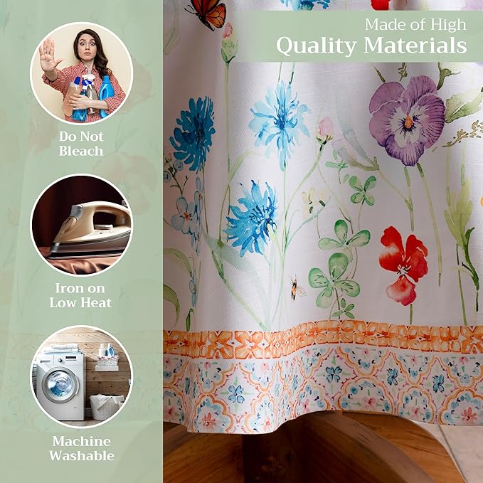 Maison d' Hermine Table Cloth Round Table 100% Cotton 63 Round Inches Tablecloth Reusable Decorative for Dining Room Farmhouse Home Valentines Day Decorations Spring Summer - Summer Whisper