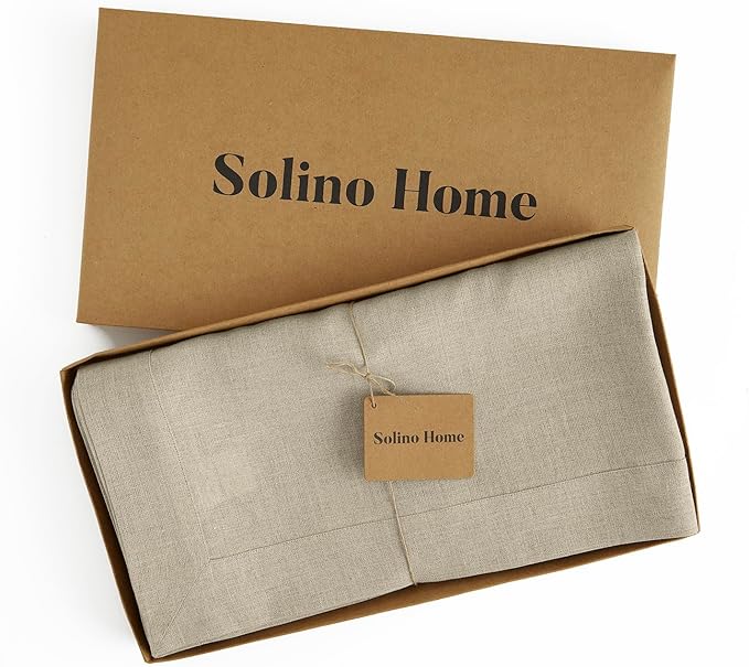 Solino Home Linen Natural Tablecloth 60 x 90 Inch - 100% Pure Linen Rectangular Tablecloth - Machine Washable Table Cloth for Spring, Easter - Fete