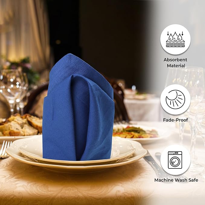 Urban Villa Dinner Napkins Solid Slub Set of 6 Royal Blue Color Premium Quality Dinner Napkins Size 20X20 in Cloth Napkins Cotton Cloth Napkins with Mitered Corners Ultra Soft DinnerNapkins