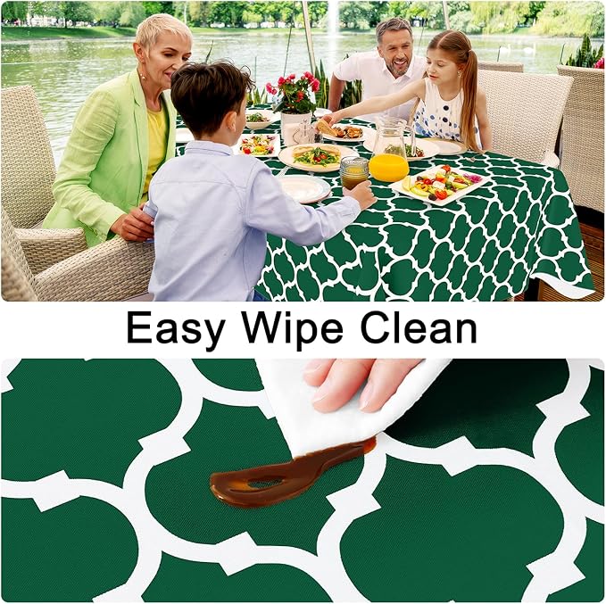 Smiry Square Table Cloth, Waterproof Vinyl Tablecloth with Flannel Backing for Square Tables, Wipeable Spillproof Plastic Tablecloths for Dining, Camping, Indoor and Outdoor (54"x54", Emerald Green)