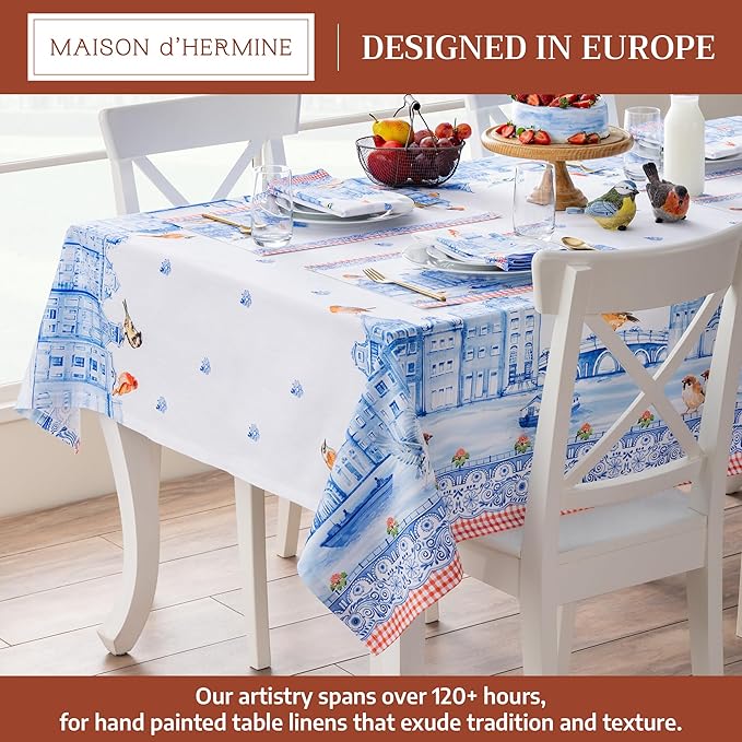 Maison d' Hermine Table Cloth Rectangle Table 100% Cotton 54 x 72 Inches Tablecloth Reusable Decorative for Dining Room Farmhouse Home Valentines Day Decorations Spring Summer - Amsterdam Canals