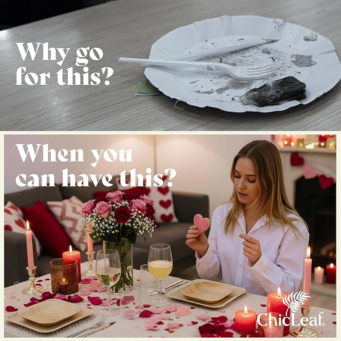 Chic Leaf Palm Leaf Plates - 6" Pack of 50 - Eco-Friendly Compostable Plate - Versatile Appetizer Dish Winter Cozy Dinner Family Meal, Romantic Date Night Essentials
