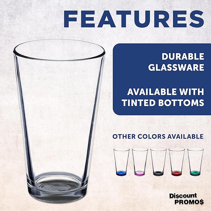 DISCOUNT PROMOS Beer Pint Glasses 16 oz. Set of 10, Bulk Pack - Heavy Duty Glassware for Restaurant, Thick Base and Walls, Stackable - Clear