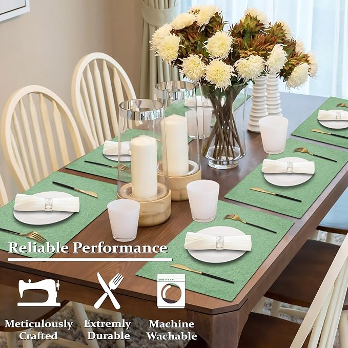 Cloth Placemats Set of 4, Cotton Linen Blend Machine Washable Double Layered Durable Place Mats Heat Resistant Placemats Wrinkle Free Thick Fabric Dining Table Mats (Light Green, 4)