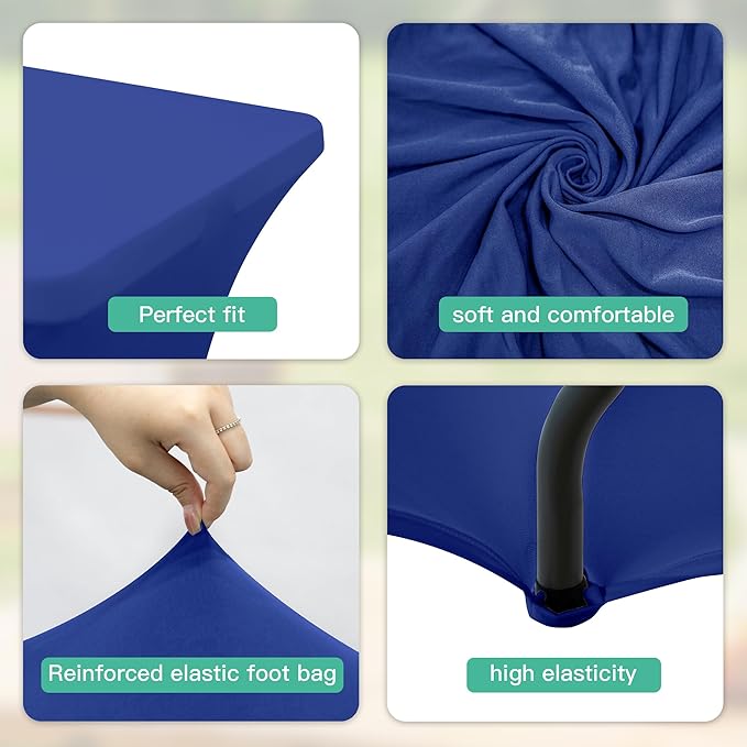 8FT Table Cloth for Rectangular Fitted Events Stretch Gemstone Blue Table Covers Washable Spandex Tablecloth Protector for Party, Wedding, Cocktail, Banquet, Festival