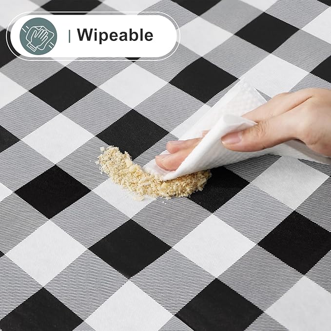misaya Round Waterproof Vinyl Table Cloth, Buffalo Flannel Backed Tablecloth, Wipeable Plastic Table Cover for Christmas (70", Black and White)