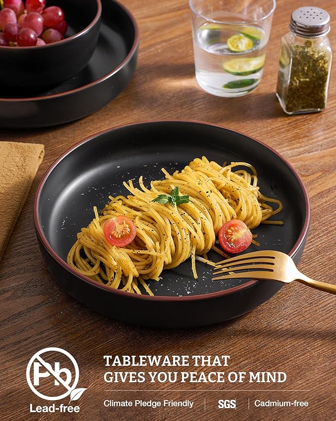 famiware Mercury Pasta Bowls Set of 4, 33 oz Large Salad Bowls, Ceramic Pasta Plates Bowls, Serving Bowls for Kitchen, Microwave & Dishwasher Safe, Multi-color