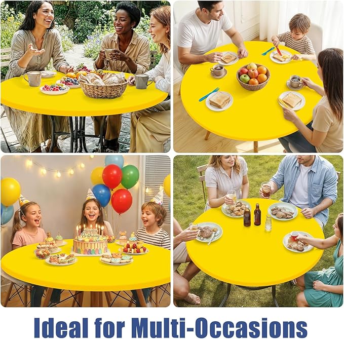 Round Spandex Tablecloth, Elastic Fitted Waterproof Tablecloths for 25"-30" Tables, Stretch Washable Picnic Table Cover for Camping, Dining, Indoor and Outdoor, Yellow
