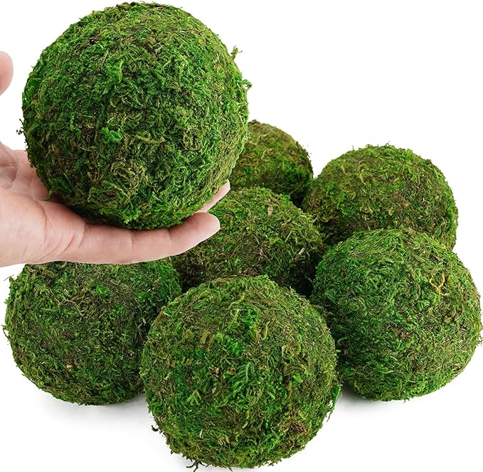 BYHER Decorative Moss Balls Set - Fake Moss Balls for Bowl Fillers, Centerpiece Decor, Home Decor, Vase Filler, Wedding Decor, Table Arrangement, Coffee Accents, DIY Crafts (Extra Large - 4"-Set of 6)