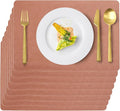 Vinyl Placemats Set of 8 Faux Leather 100% Waterproof Wipeable Washable Place Mats Heat Resistant Easy Clean Non-Slip Table Mats for Indoor Outdoor.(8, Coral)