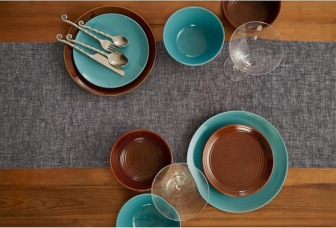 Solino Home Linen Chambray Black Table Runner 120 Inches Long - Athena, 100% Pure Linen 14 x 120 Inch Table Runner for Winter