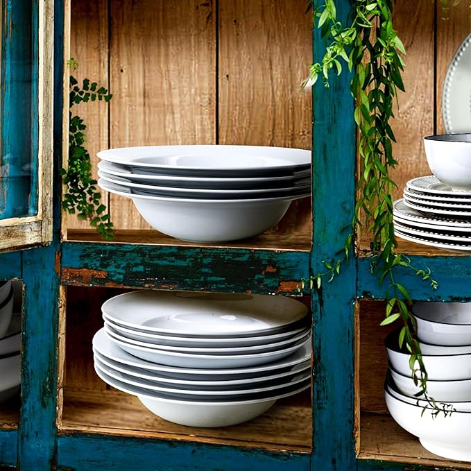 Large Pasta Bowls, 50 Ounces Big Salad Bowls, 10.7 inch White Soup Bowls, Ceramic Serving Bowl Set of 4, Wide and Shallow Bowls Set, Microwave and Dishwasher Safe
