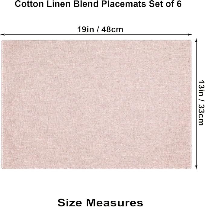 Cloth Placemats Set of 6, Cotton Linen Blend Machine Washable Double Layered Durable Place Mats Heat Resistant Placemats Wrinkle Free Thick Fabric Dining Table Mats (Light Linen, 6)