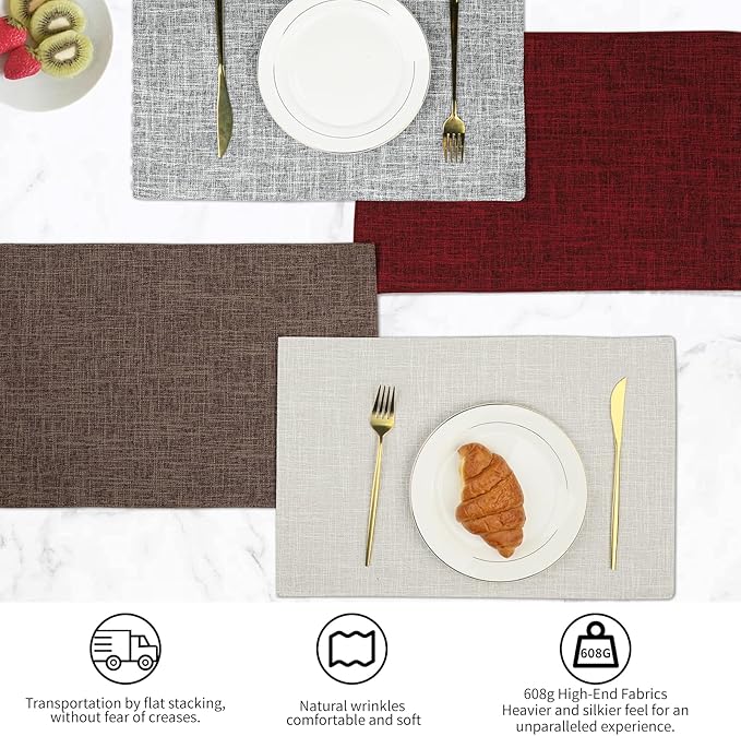 Cloth Placemats Set of 8, Double Thickened Washable Dining Table Mats Place Mats Indoor/Outdoor Linen Place Mats for Dinner Table Durable Table Mats Easy to Clean(Silver Gray)