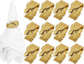 CLEENTABLE Gold Leaf Napkin Rings Set of 12 - Round Metal Napkin Holders for Dining Table Settings - Elegant Leaf Design for Weddings, Parties, Holiday Décor, Family Dinners & Special Occasions