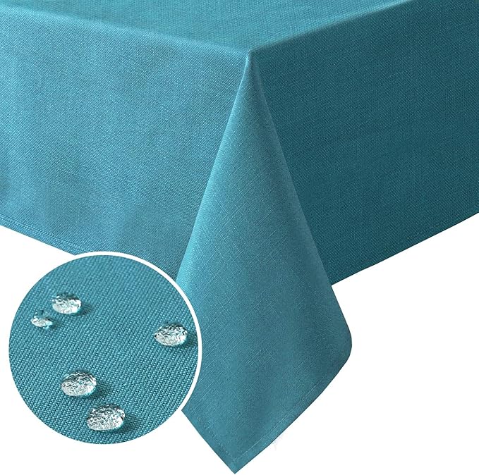 H.VERSAILTEX Linen Textured Table Cloths 54 x 108 Inch Premium Solid Tablecloth Spill-Proof Waterproof Table Cover for Dining Buffet Feature Extra Soft and Thick Fabric Wrinkle Free, Teal