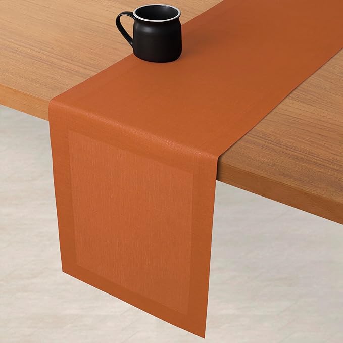 D'Moksha Homes Linen Rust Table Runner 48 Inches - 100% Pure Linen Table Runner 14 x 48 Inch for Coffee Tables, Dresser, Spring, Easter - Machine Washable