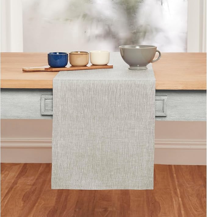 Solino Home Linen Table Runner 72 Inches Long - Athena, 100% Pure Linen Oyster Grey 14 x 72 Inch Table Runner for Dining, Spring, Easter