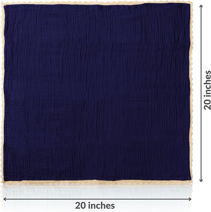 Fingercraft Dinner Cloth Napkin Cotton Muslin Double Gauze 4 Pack with Classic Lace for Everyday Use, Wedding, Party, Christmas, Easter Napkins Cloth are Pre Shrunk and Good Absorbency Navy