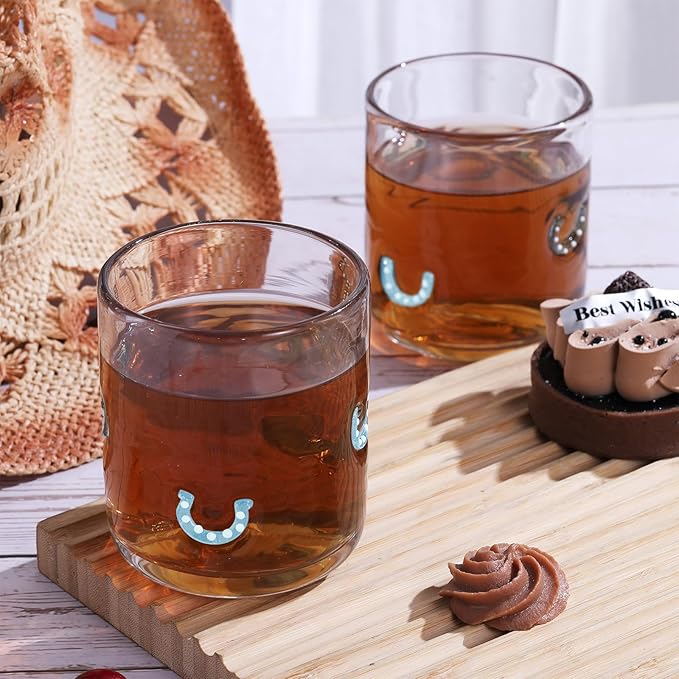 Icon Juice Glasses, 14oz Stemless Wine Drinking Juice Glass Cup for Valentine Party Supplies Gift(2 Pcs,Horseshoe)