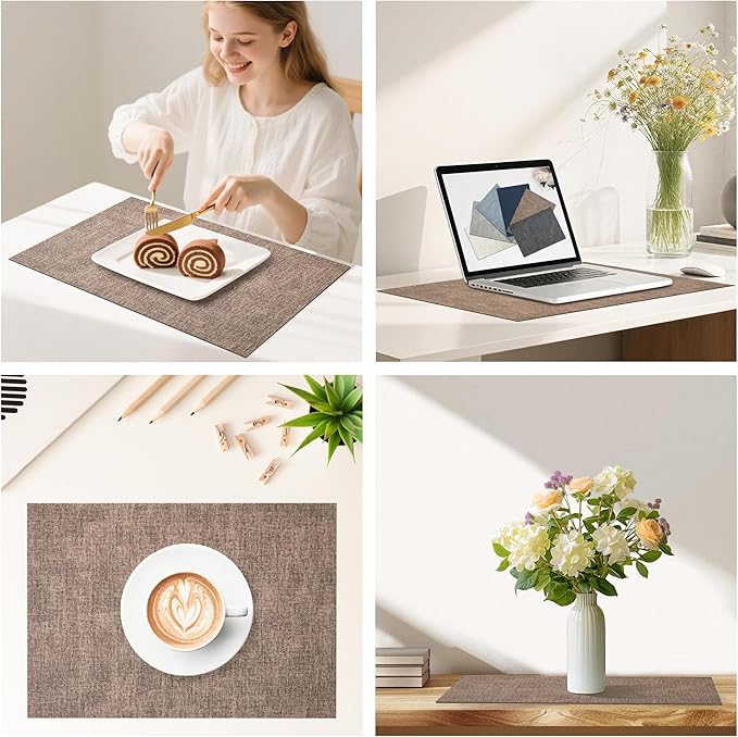DOLOPL Fall Placemats Set of 4, Reversible Wipeable & Heat Resistant Place Mats, Modern Faux Leather Table Mats for Kitchen, Neutral Waterproof Tablemats for Dining Table Decor, Wedding, Party(Brown)