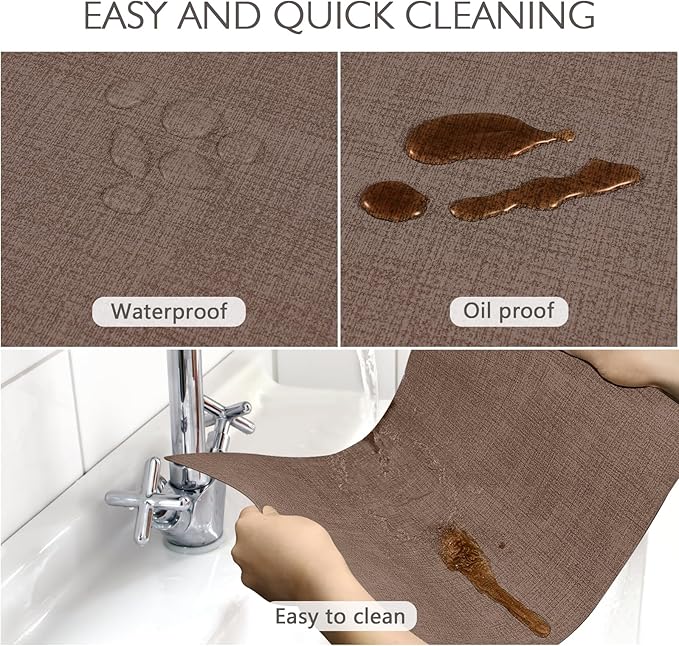 Faux Leather Placemats Set of 6 Washable PU Table mats for Kitchen Table - Heat Resistant, Waterproof, Easy Clean, Anti Slip 11.8" x 17" (Dark Brown-6 Pack)