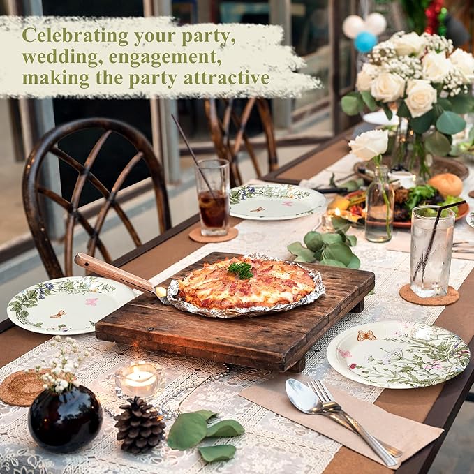 Umigy 120 Pcs Summer Wild Floral Paper Plates 7 Inch Party Plates, Flower and Butterfly Dinner Tableware Watercolor Flower Tea Party Dessert Tableware for Birthday Wedding Baby Shower Bridal Shower