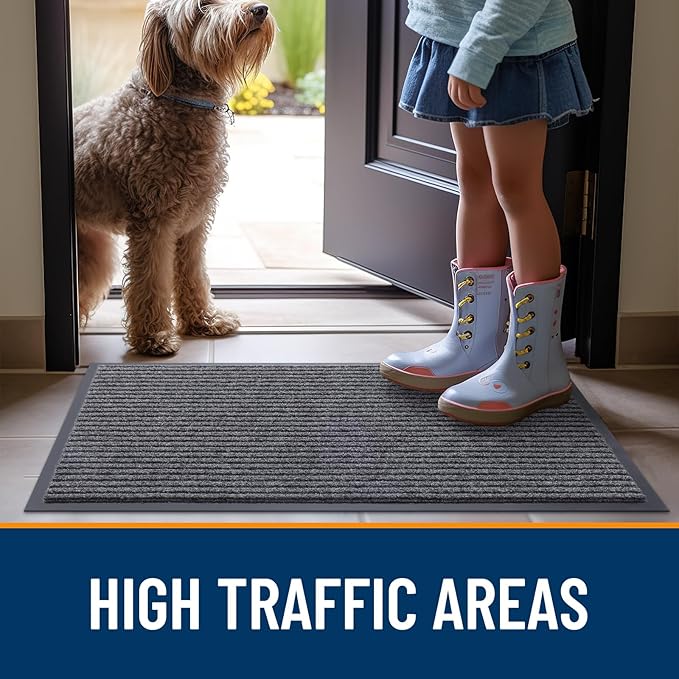 OLANLY Front Door Mat Indoor Outdoor Entrance, Waterproof Heavy Duty Doormat, Fade Resistant, Low Profile, Easy Clean Patio Porch Welcome Floor Mats for Entry, 47x23, Grey