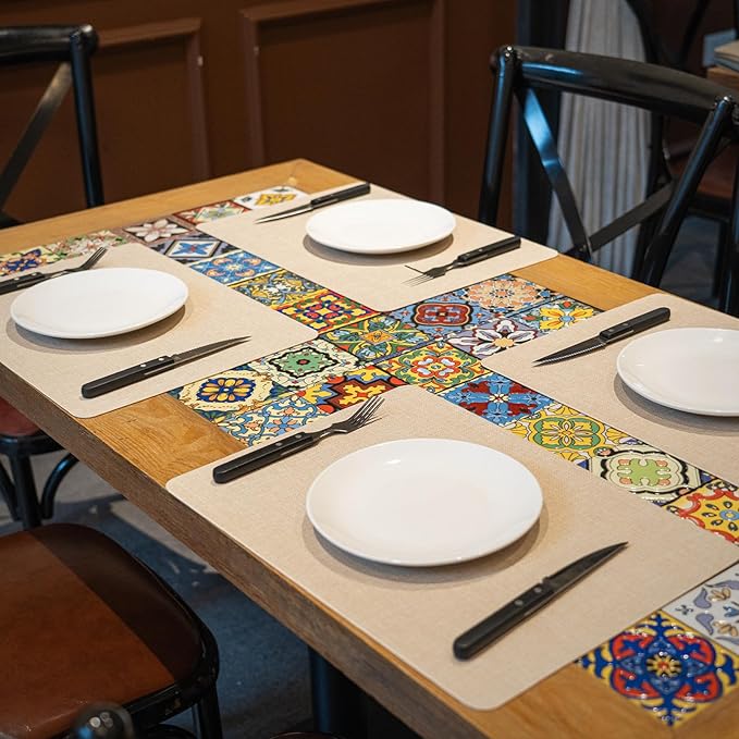 Heat Resistant Placemats Set of 2, 17x12in Waterproof Wipeable Faux Leather Non Slip Table Mats, Easy to Clean, Stain Resistant, for Kitchen Dining Room– Ivory Beige