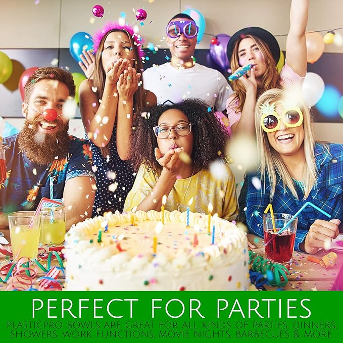 PLASTICPRO Disposable Round Serving Bowls, Party Snack or Salad Bowl, Plastic Crystal Clear Pack of 4 (X Large Bowls, 8)