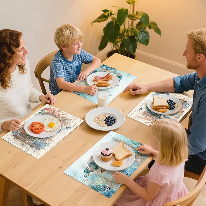 Nautical Placemats Set of 4 Washable Table Place Mats for Dining Kitchen Party Decor
