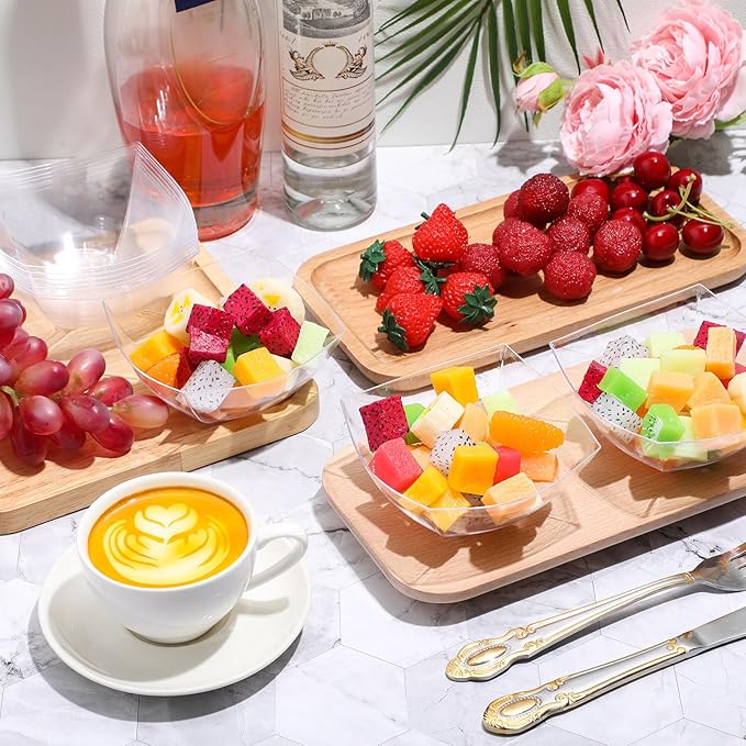 Sliner 100 Pcs Square Plastic Bowls 8 oz Plastic Serving Bowls Disposable Chip Containers for Parties Snack Fruit Candy Containers for Candy Buffet Salad Bar Buffet Party Supplies(Clear)