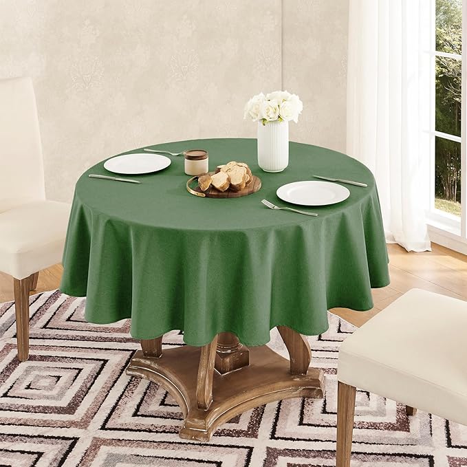 Tablecloth Linen Textured Waterproof & Stain Resistant Table Cloth Wrinkle Free Decorative Fabric Farmhouse Table Cover for Dining/Party/Buffet/Wedding, 60 x 60 Inch, Green