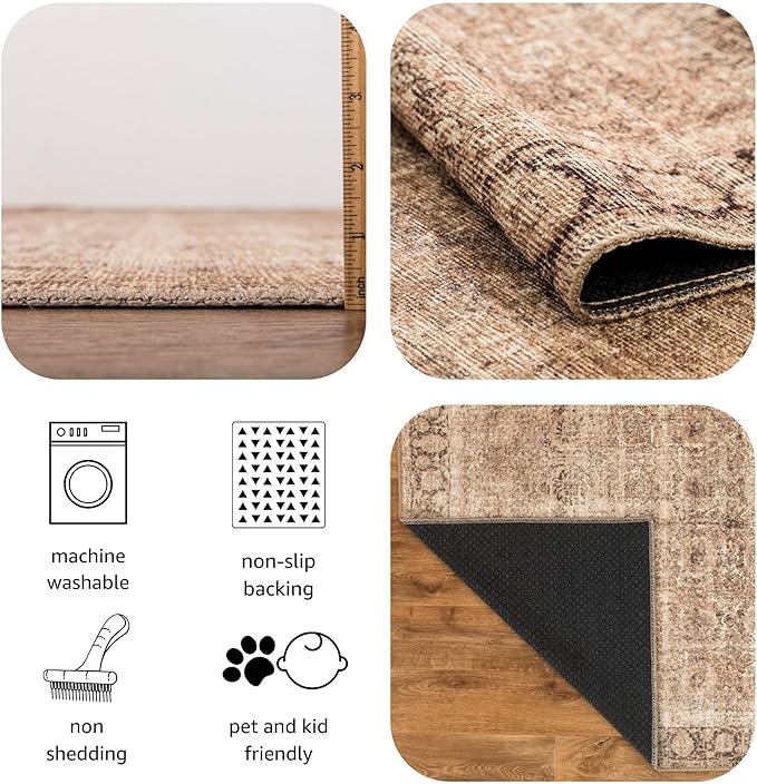 Keen Home Design 4x6 Rug - Machine Washable Area Rug with Non-Slip Backing, Ideal for Living Room, Dining Room, Bedroom - Vintage, Easy Clean, Durable, Low Pile - (4' x 6')