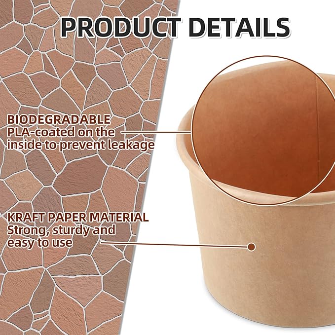 Honeydak 100 Pieces Ice Cream Soup Cups Paper 8 oz Disposable Sundae Bowls Kraft Paper Hot Cold Snack Yogurt Dessert Small Cups for Ice Cream Baby Shower Party Supplies, Brown Disposable Bowls