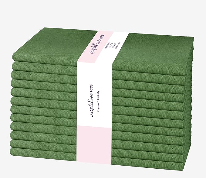 PurpleEssences Set of 12 Cloth Dinner Napkins 100% Cotton 18x18 Inch - Soft Durable Washable - Ideal for Farmhouse Party Fall Thanksgiving - Perfect Everyday Use Table Linen - Sage Green