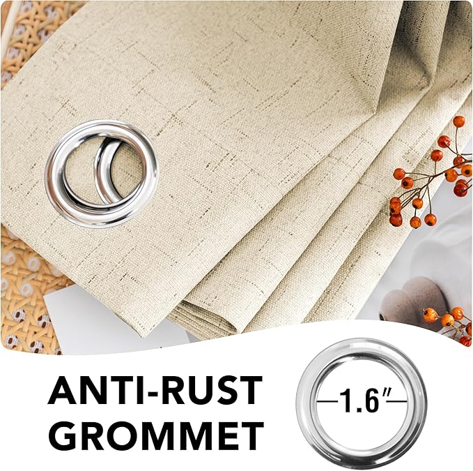 H.VERSAILTEX 100% Blackout Curtains for Bedroom Thermal Insulated Linen Textured Curtains Heat and Full Light Blocking Drapes Living Room Curtains 2 Panel Sets, 42x45 Inch, Bleached Sand