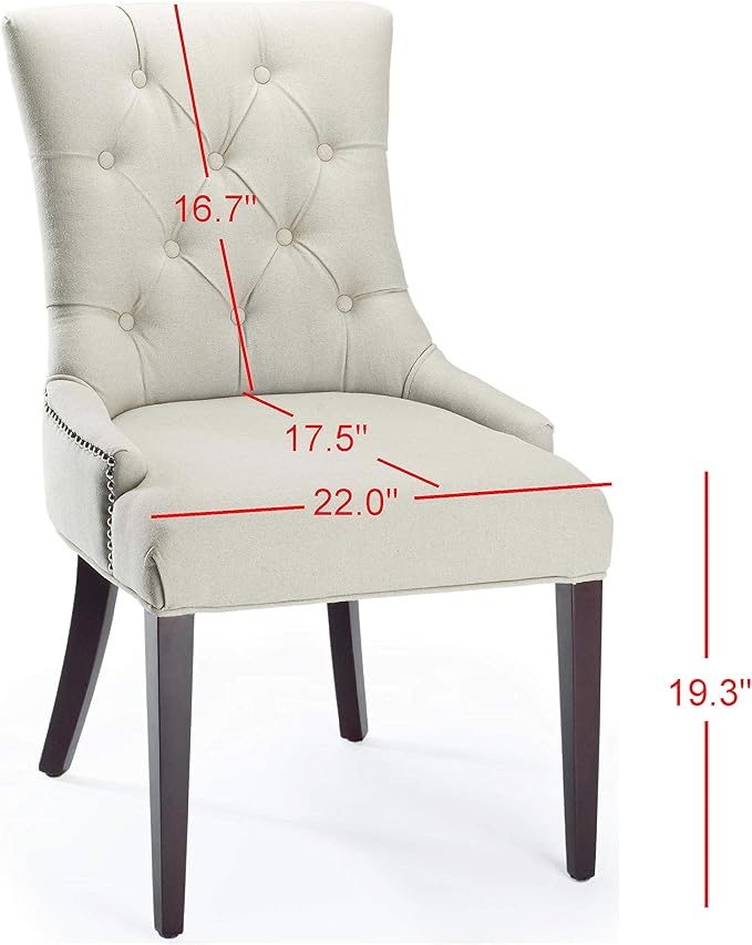 SAFAVIEH Home Collection - Amanda Tufted Upholstered Taupe Dining Chair Set of 2, Nailhead Trim, Classic Design (MCR4515A-SET2)
