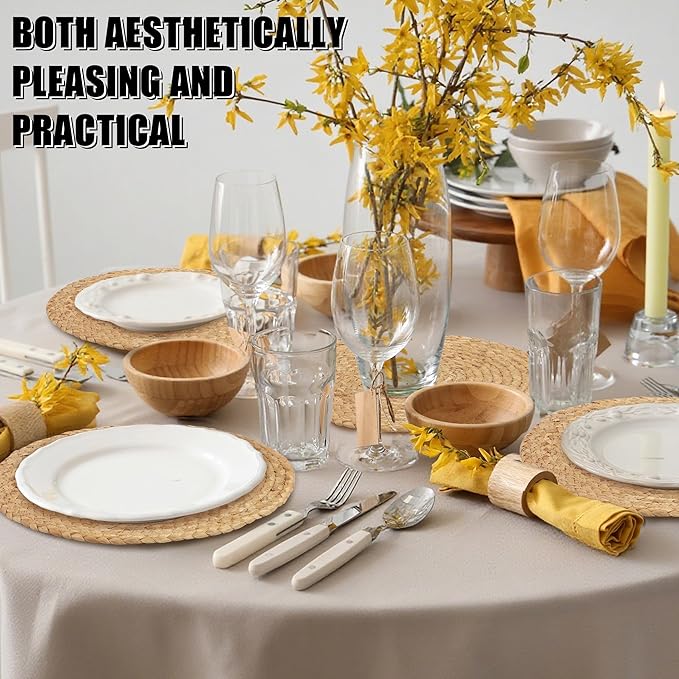 Kochorie Set of 24 Round Woven Placemats 13.5-Inch Natural Water Hyacinth Plant Placemats Hand-Woven Boho Rattan Placemat Wicker Weave Table Mats for Home Dinner Plates Holiday Supplies