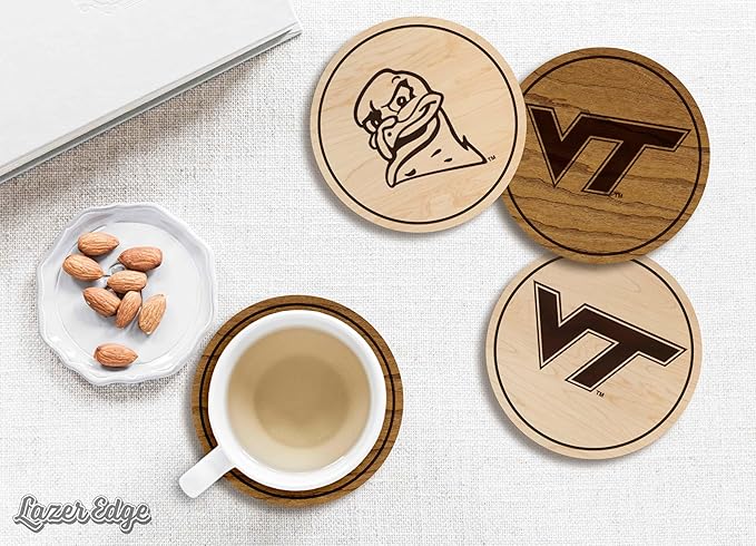LazerEdge Virginia Tech Hokies Wooden Coaster Set - Cherry Wood - Officially Licensed Product - 4-Pack