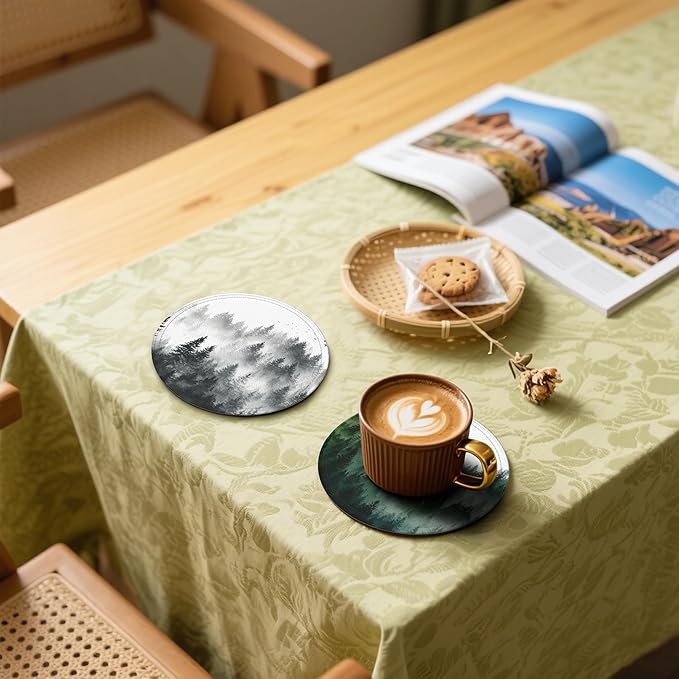 Forest Coasters Leather Round Drink Coasters 6 Pcs Set with Holderor for Cup Drink Coffee Table Bar Home Decor