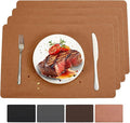 Vinyl Placemats Set of 4 Heat Resistant Easy Clean Non-Slip Place Mats for Dining Table Faux Leather Waterproof Stain Resistant Wipeable Washable PVC Table Mats(4, Light Brown)
