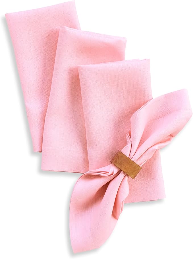 Solino Home Linen Napkins Set of 4-100% Pure Linen Pink Lemonade Dinner Napkins Cloth 20 x 20 Inch for Valentines, Spring, Easter - Fete, Handcrafted and Machine Washable